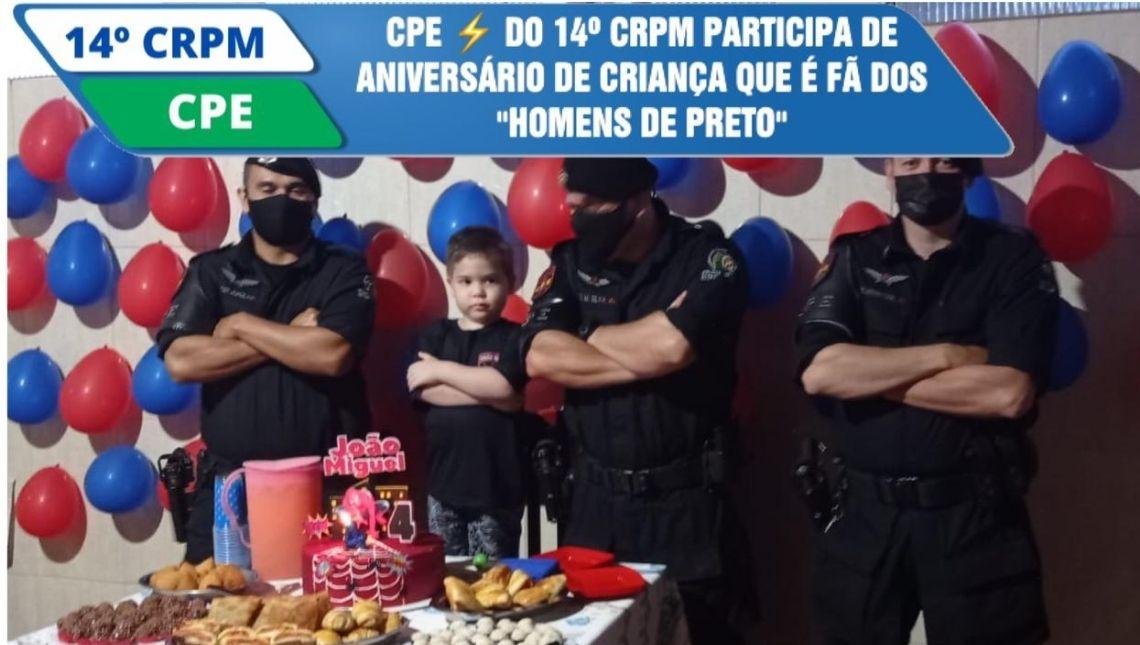 CPE do 14º CRPM participa de aniversário de criança que é fã dos homens de preto