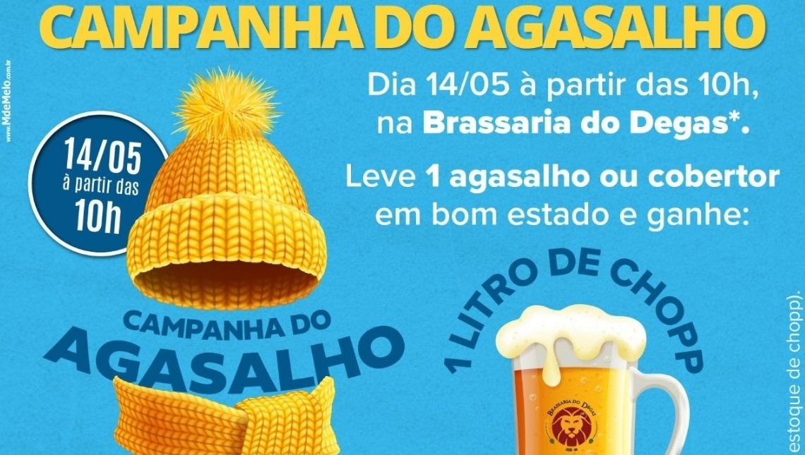 Campanha do Agasalho troque um casaco ou cobertor por um chopp