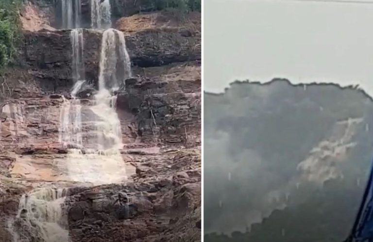 Barragem se rompe, forma cachoeira e destrói pontes em Rio Verde; vídeo