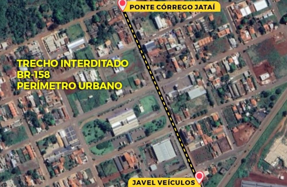 Aviso: Interdição do Perímetro Urbano da BR-158 para Aplicação do CBUQ neste sábado e domingo (21 e 22/10)