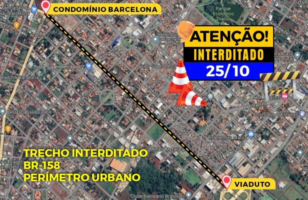 Interdição do Perímetro Urbano da BR-158 nesta quarta-feira para Aplicação de CBUQ, confira o trecho