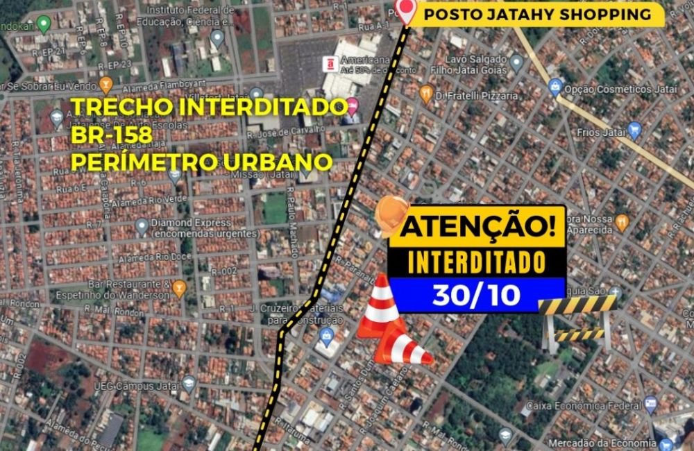 Interdição do Perímetro Urbano da BR-158 nesta segunda-feira (30) para Aplicação de CBUQ, confira o trecho
