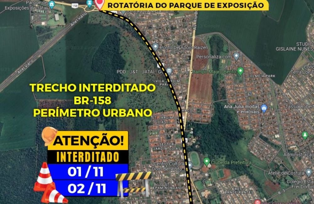 Interdição do Perímetro Urbano da BR-158 nesta quarta e quinta-feira (01 e 02 de novembro) para Aplicação de CBUQ, confira o trecho