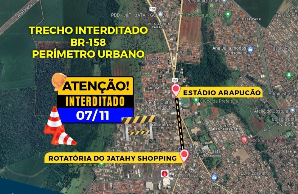 Interdição do Perímetro Urbano da BR-158 nesta terça-feira (07) para aplicação de CBUQ, confira o trecho