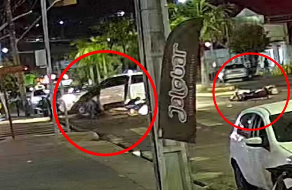 VÍDEO | Acidente em Jataí: Garupa é arremessado após motocicleta desrespeitar sinal vermelho