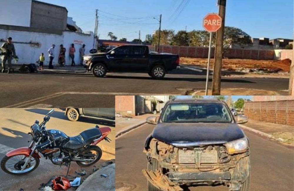 Acidente em Jataí Colisão entre Caminhonete e Moto Deixa Jovem Ferido