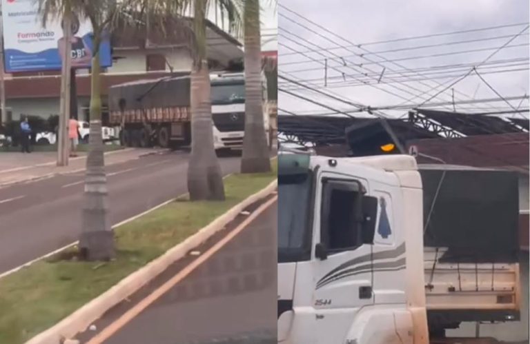 Carreta Colide com Semáforo no Cruzamento da Avenida Veriano de Oliveira Lima, em Jataí