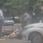 Acidente entre carro e moto em rotatória no Centro de Jataí