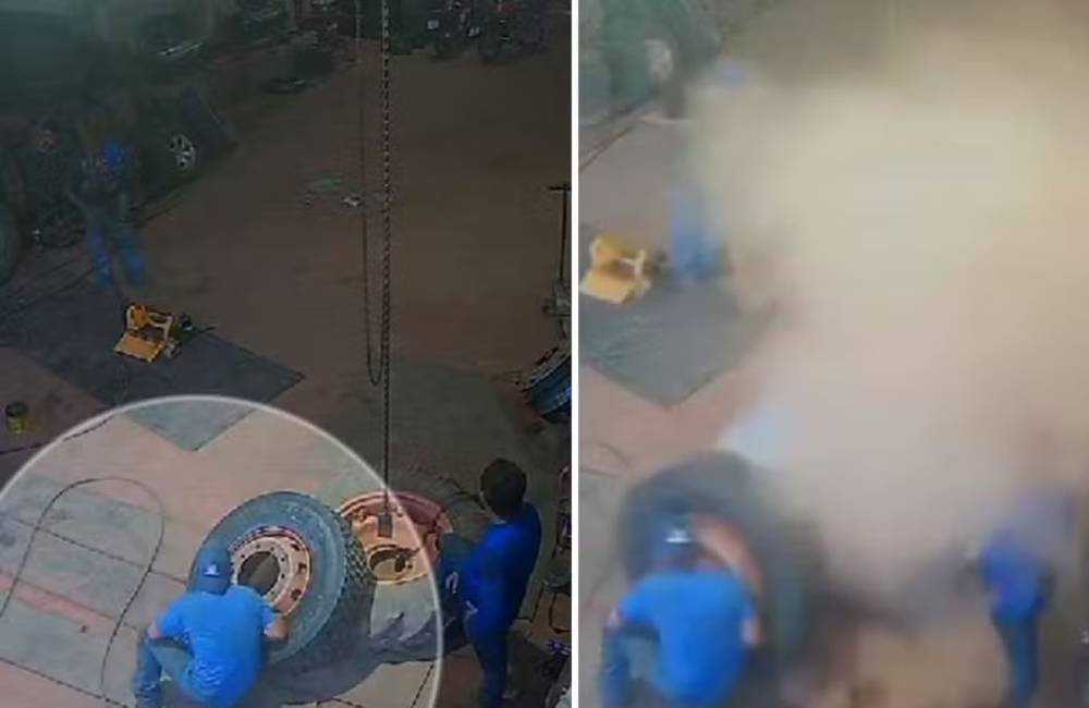VÍDEO | Explosão de pneu em borracharia de Caiapônia arremessa funcionário e causa fratura na cabeça