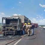 VÍDEO Incêndio destrói veículo de carga na BR-060, em Santo Antônio da Barra