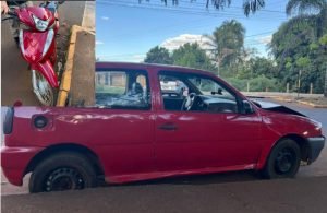 Acidente entre carro e moto deixa mulher ferida em avenida de Jataí