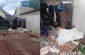 Homem perde controle do trator, atropela cunhado e destrói casa