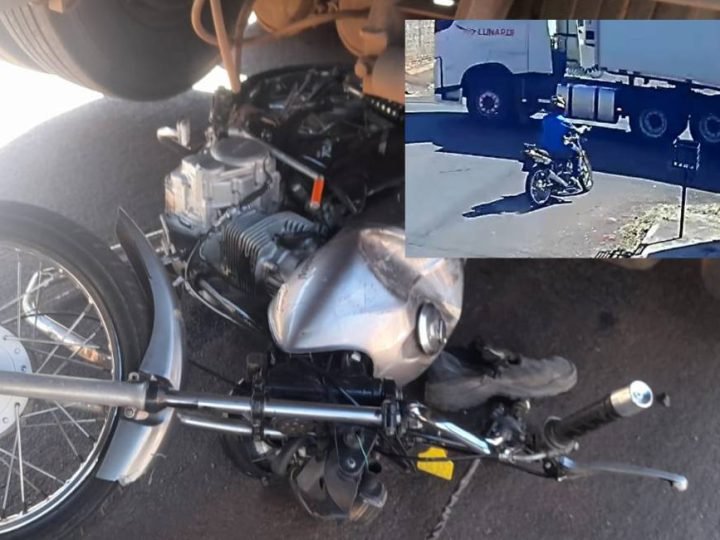 VÍDEO | Adolescente que pilotava motocicleta fica ferido após colisão com caminhão em Jataí