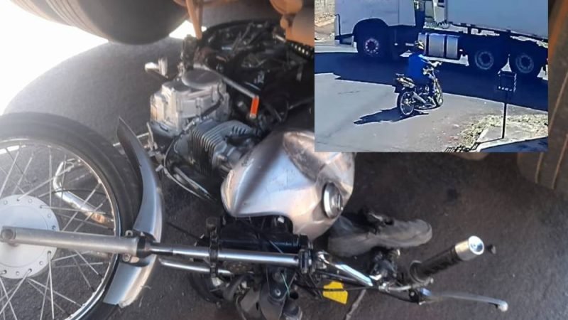 VÍDEO | Adolescente que pilotava motocicleta fica ferido após colisão com caminhão em Jataí