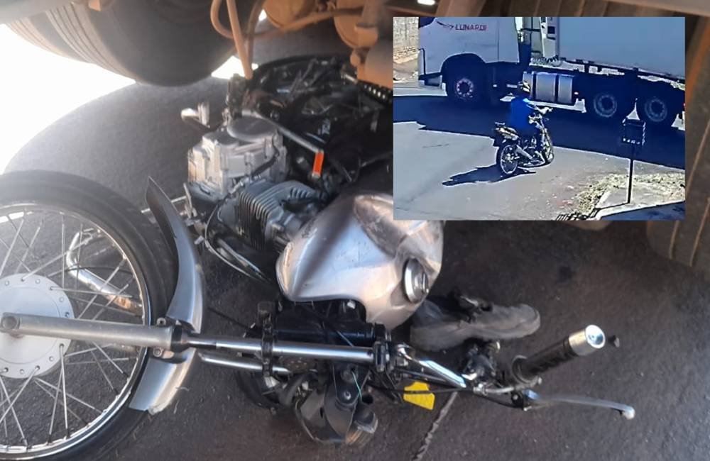 VÍDEO | Adolescente que pilotava motocicleta fica ferido após colisão com caminhão em Jataí