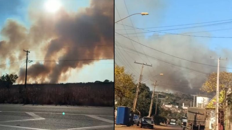 VÍDEO | Incêndio próximo à reserva militar em Jataí mobiliza bombeiros e acende alerta para risco crítico de queimadas