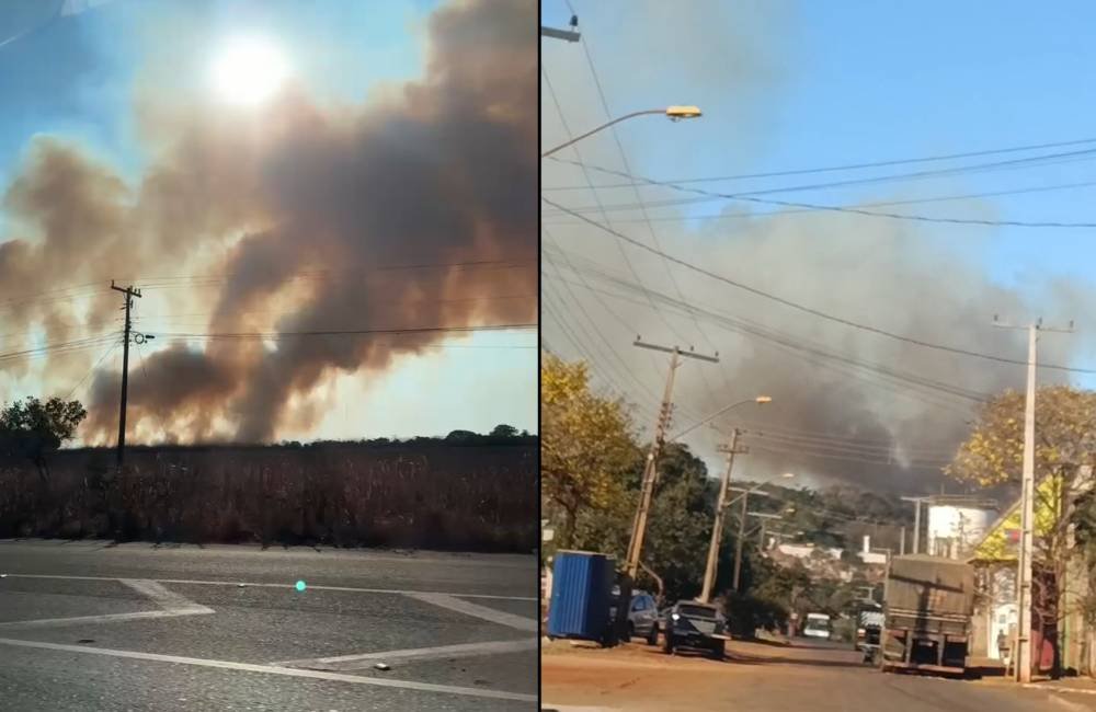 VÍDEO | Incêndio próximo à reserva militar em Jataí mobiliza bombeiros e acende alerta para risco crítico de queimadas