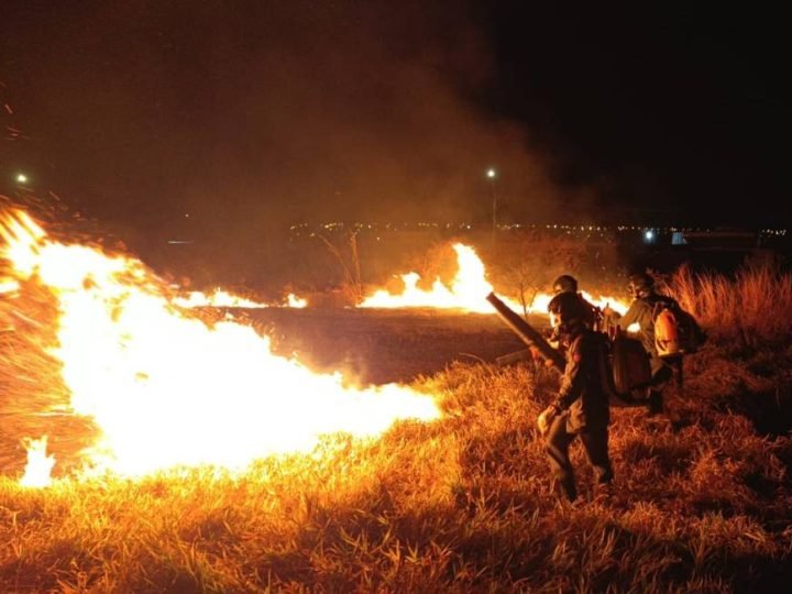 Bombeiros combatem incêndio em lote baldio no bairro Reserva do Parque