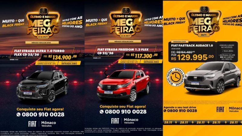 Grupo Mônaco realiza último e maior Mega Feirão do ano em Jataí com ofertas especiais em modelos Fiat