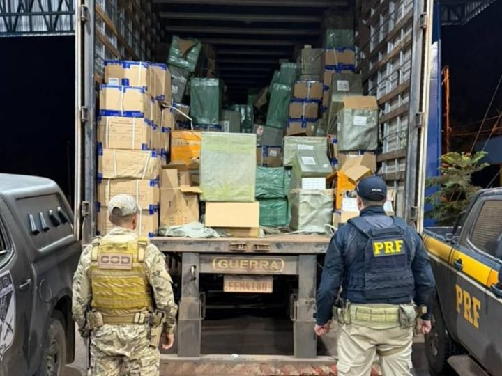 VÍDEO| PRF e COD fazem maior apreensão de contrabando do Brasil em Jataí