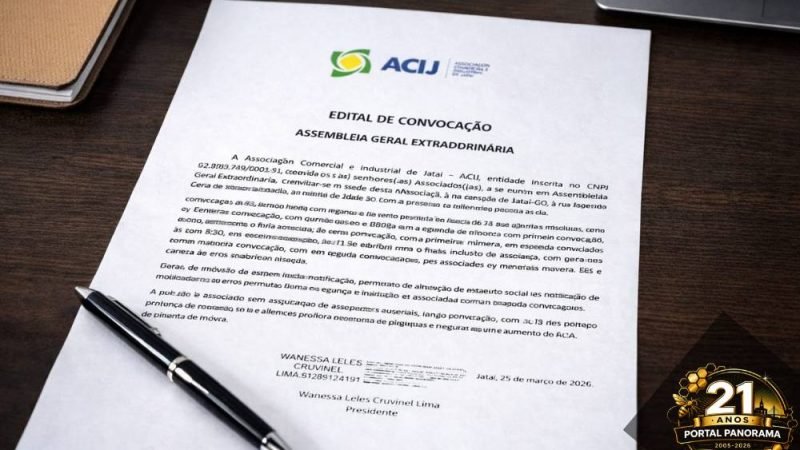 ACIJ convoca associados para Assembleia Geral Extraordinária em Jataí