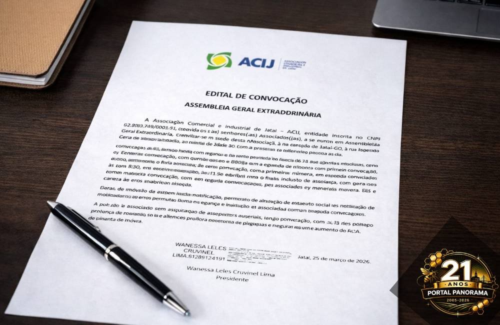 Edital de convocação da ACIJ para assembleia em Jataí