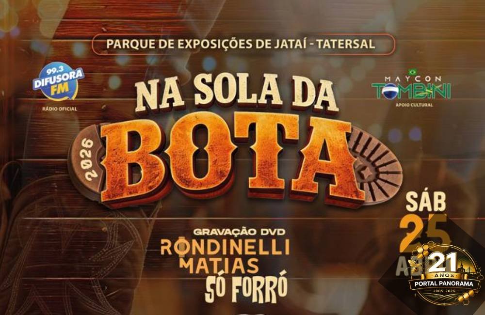 Cartaz do evento Na Sola da Bota 2026 em Jataí com Rondinelli Matias e atrações regionais