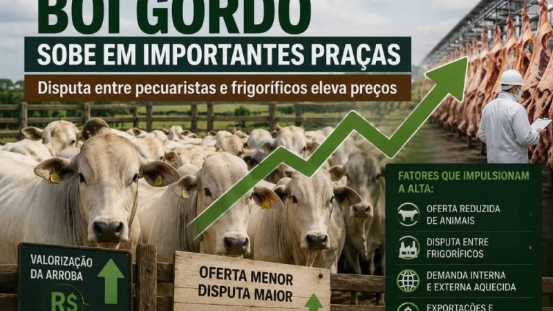 Boi gordo sobe em importantes praças e disputa entre pecuaristas e frigoríficos pressiona preços