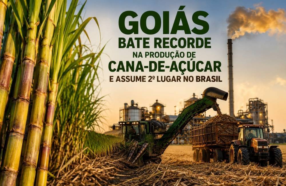 Goiás bate recorde na produção de cana-de-açúcar e assume 2º lugar no Brasil