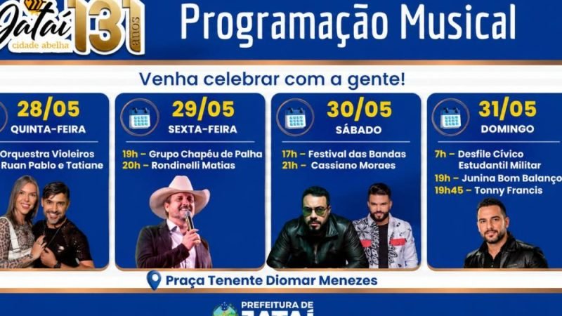 Jataí divulga programação especial para comemorar os 131 anos do município