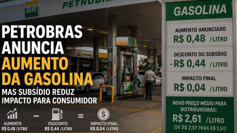 Petrobras anuncia aumento na gasolina, mas subsídio reduz impacto para consumidor