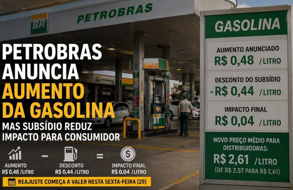 Petrobras anuncia aumento na gasolina, mas subsídio reduz impacto para consumidor
