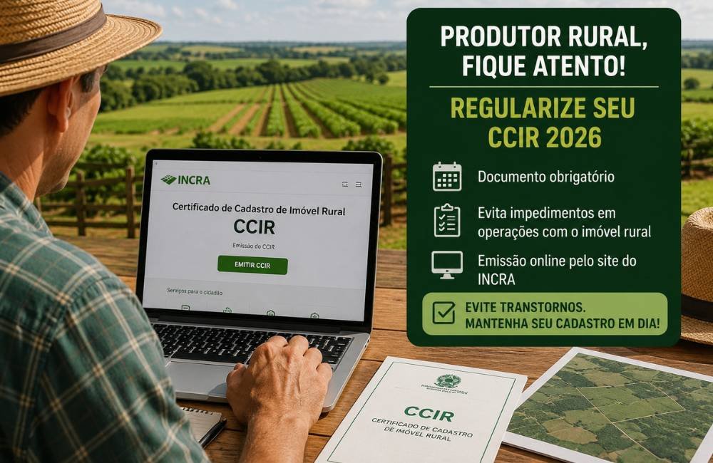 Produtores rurais devem ficar atentos ao prazo de regularização do CCIR 2026