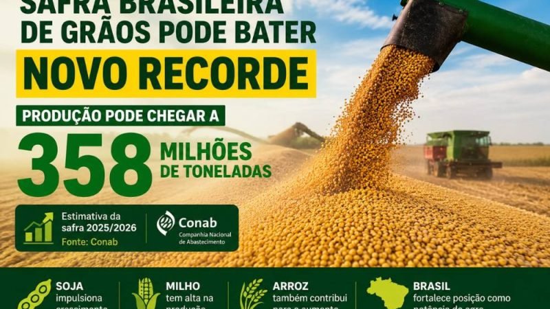 Safra brasileira de grãos pode bater novo recorde e chegar a 358 milhões de toneladas