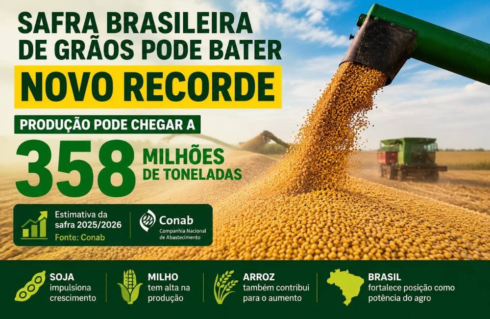 Safra brasileira de grãos pode bater novo recorde e chegar a 358 milhões de toneladas