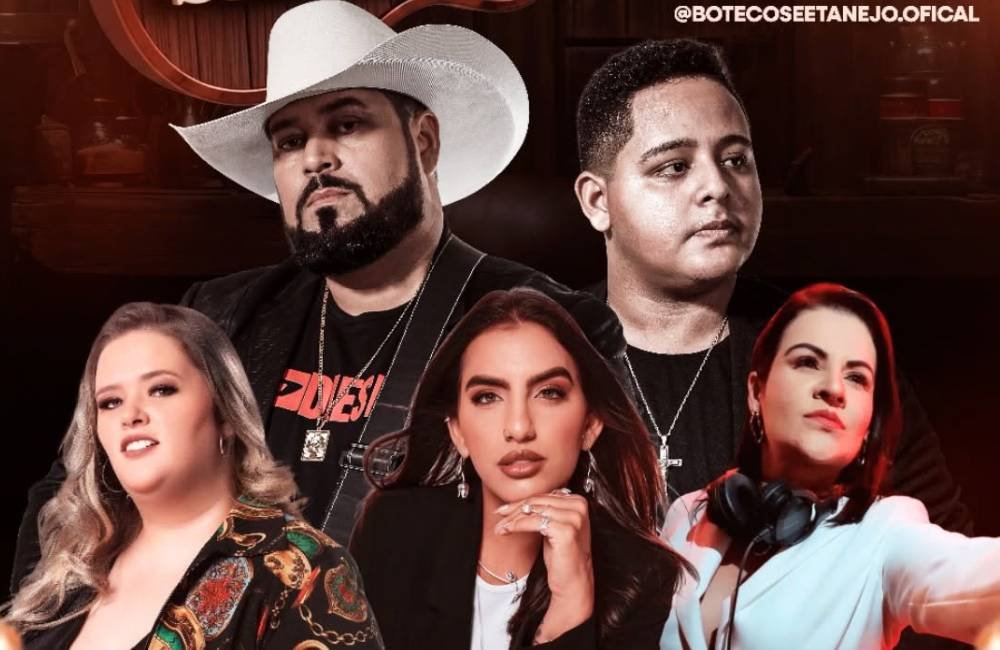 Cartaz do evento Boteco Sertanejo no Terraço Brasil com shows de Alessandro & Gabriel, Bárbara Telles, Amanda Arantes e DJ Marcinha.