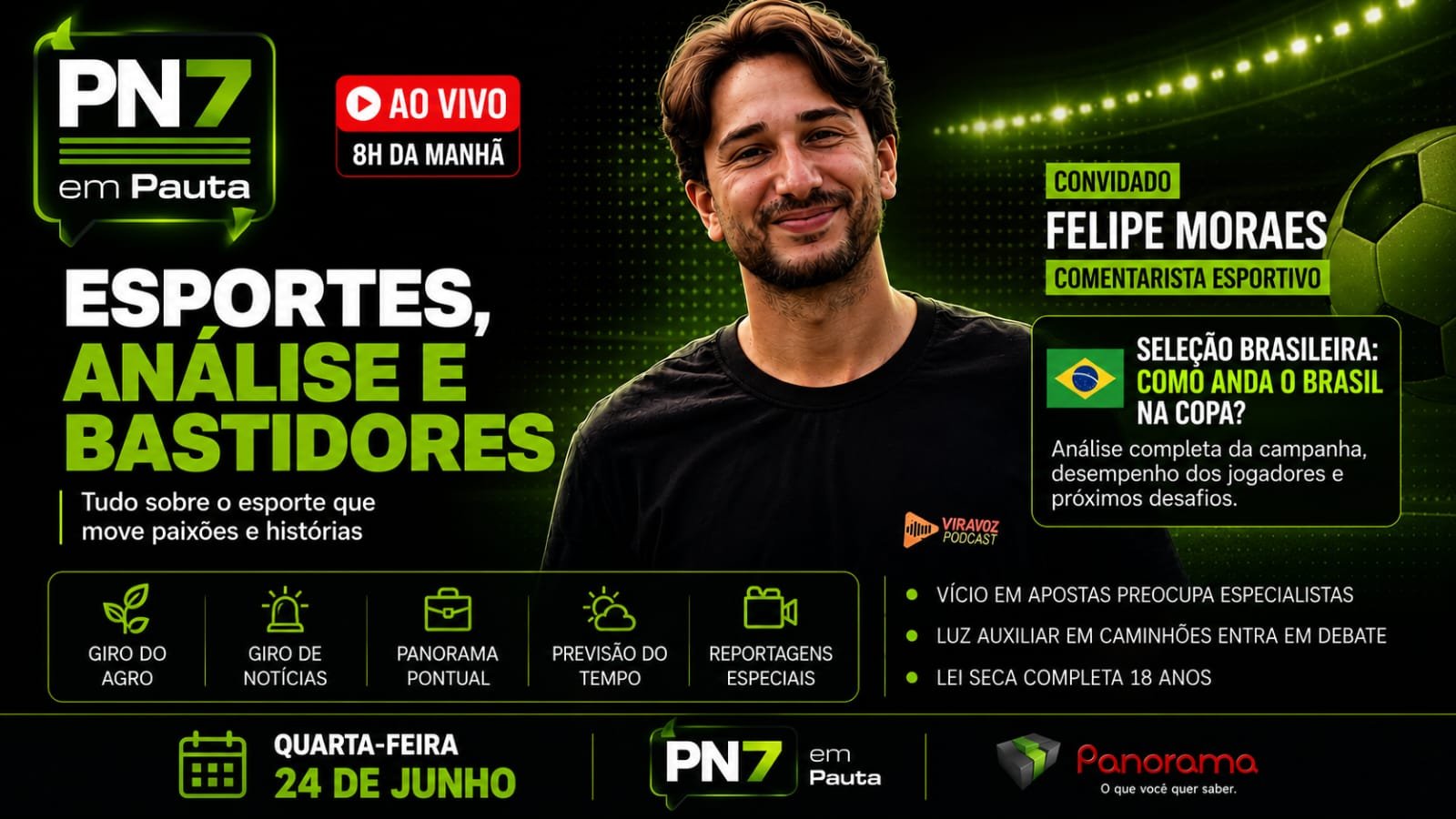 AO VIVO | Brasil decide vaga na Copa e agro é destaque no PN7 EM PAUTA