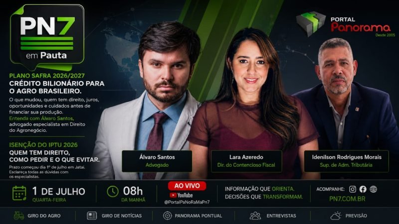 AO VIVO | Plano Safra 2026, isenção do IPTU em Jataí e crédito rural: veja os destaques do PN7 em Pauta