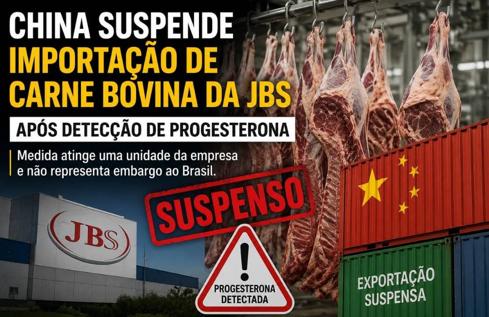 China suspende importação de carne bovina de unidade da JBS após detectar progesterona
