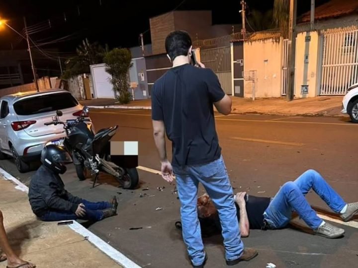 VÍDEO | Pedestre fica ferido após ser atropelado por motocicleta ao atravessar rua em Jataí