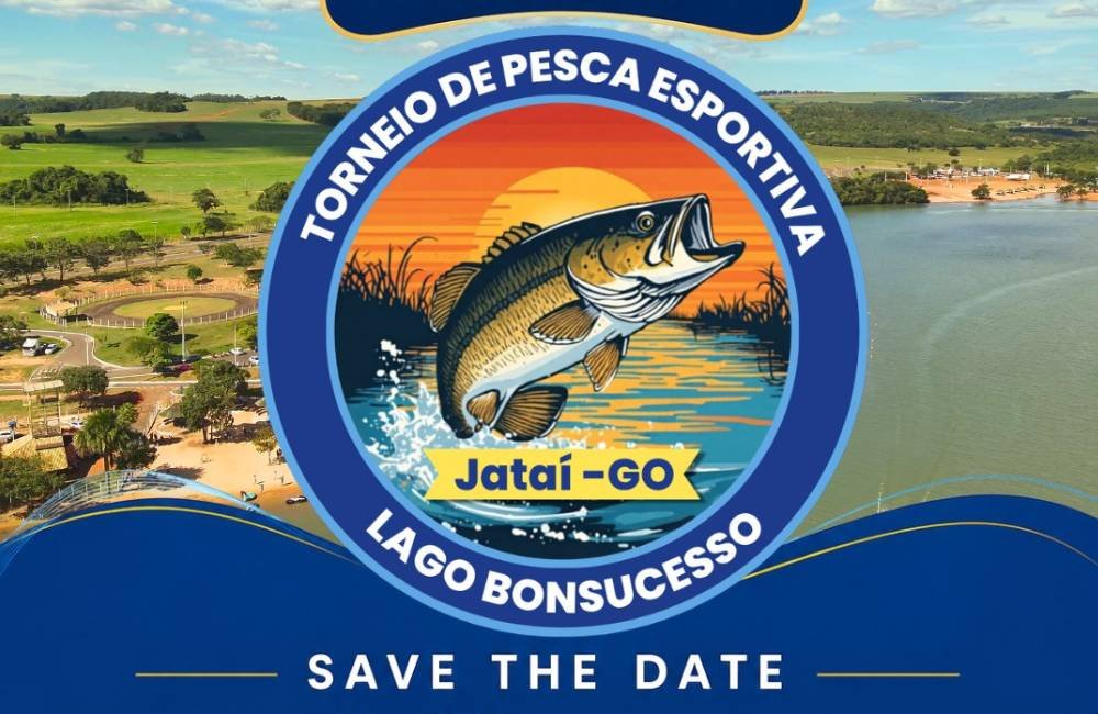 Arte oficial do 8º Torneio de Pesca Esportiva com data de 5 e 6 de setembro no Lago Bonsucesso, em Jataí (GO).