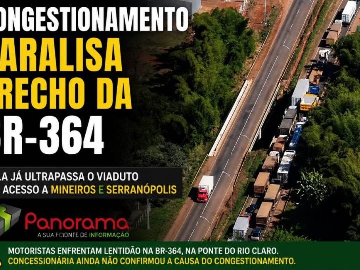 Congestionamento na BR-364 em Jataí provoca longa fila na Ponte do Rio Claro