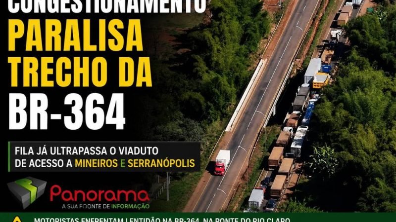 Congestionamento na BR-364 em Jataí provoca longa fila na Ponte do Rio Claro