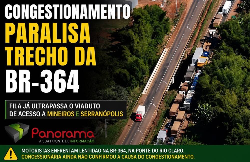 Congestionamento na BR-364 em Jataí provoca longa fila na Ponte do Rio Claro