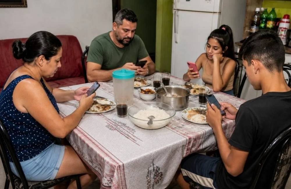 Uso do celular durante as refeições pode prejudicar digestão e convivência familiar, alertam especialistas