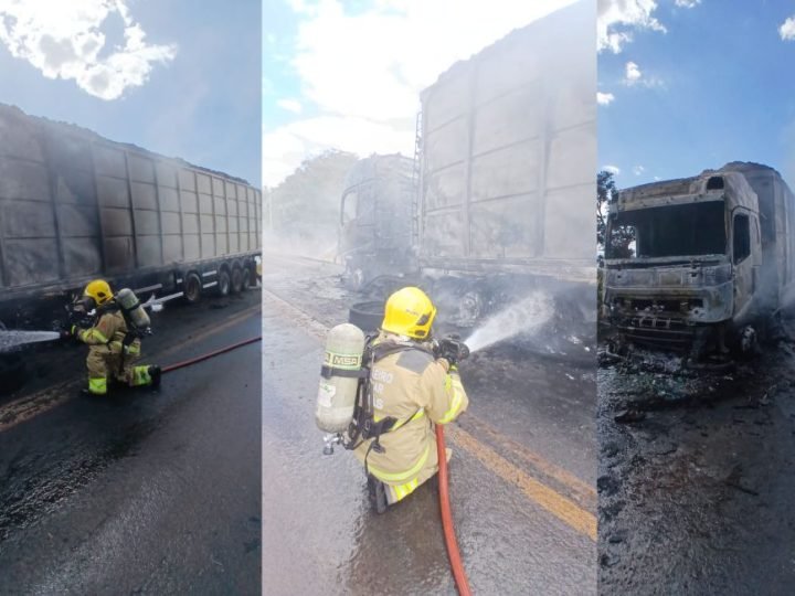 VÍDEO | Bombeiros impedem que incêndio destrua carga de 33 toneladas em caminhão na GO-184