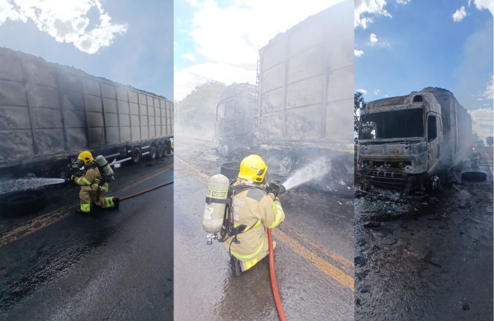 VÍDEO | Bombeiros impedem que incêndio destrua carga de 33 toneladas em caminhão na GO-184