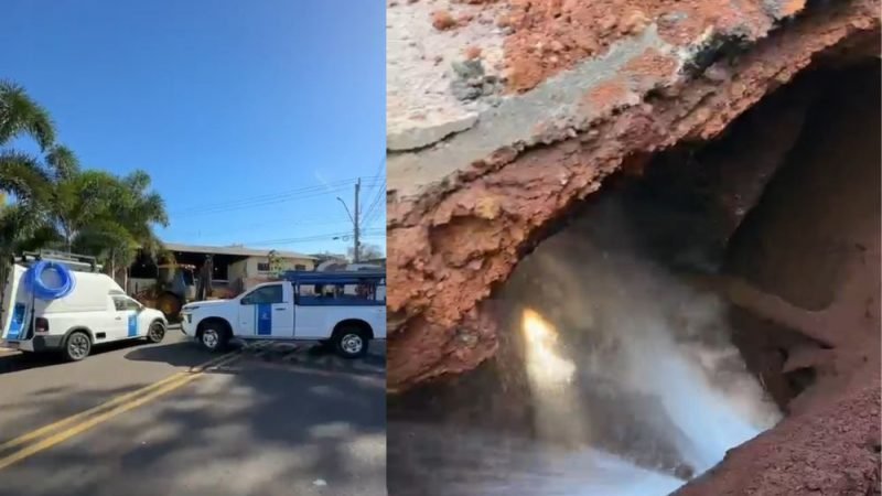 VÍDEO | Falta de água em Jataí: Saneago encontra vazamento e faz reparo para normalizar abastecimento