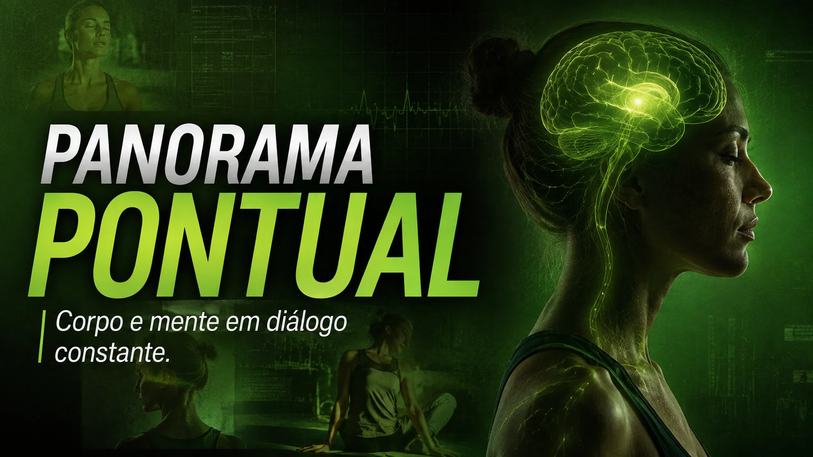 Ilustração científica mostrando a conexão entre respiração, corpo e cérebro