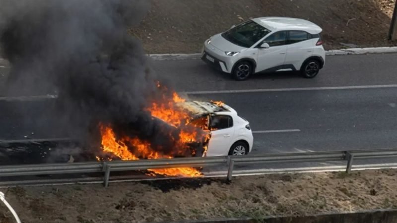 VÍDEO | Engavetamento termina com carro em chamas na Marginal Botafogo